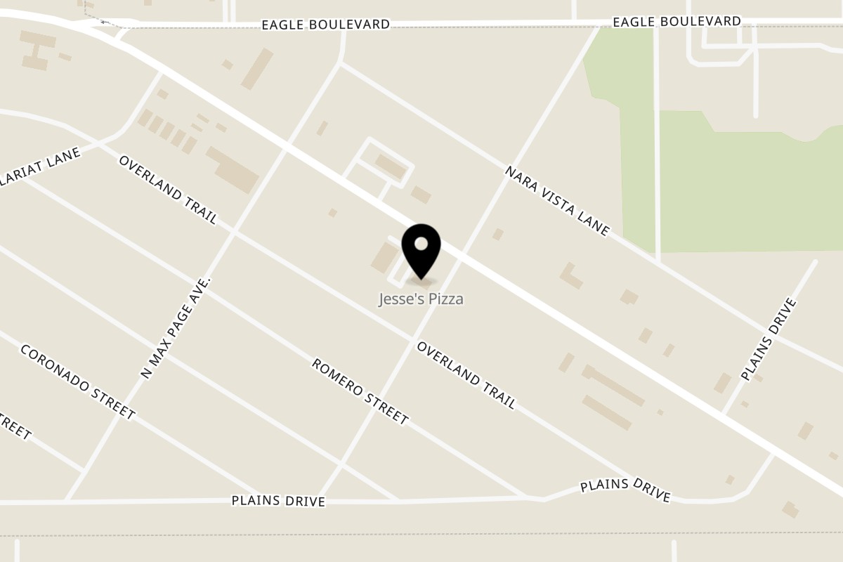 Map showing the location of Jesse's Pizza Company on 424 E Broadway St in Fritch